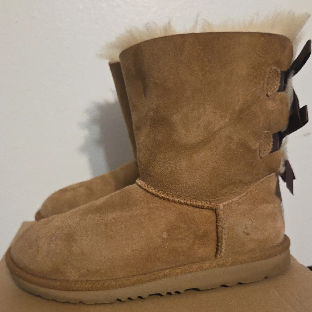 UGG Chestnut Suede Bow-Back Plush Sheepskin Boots